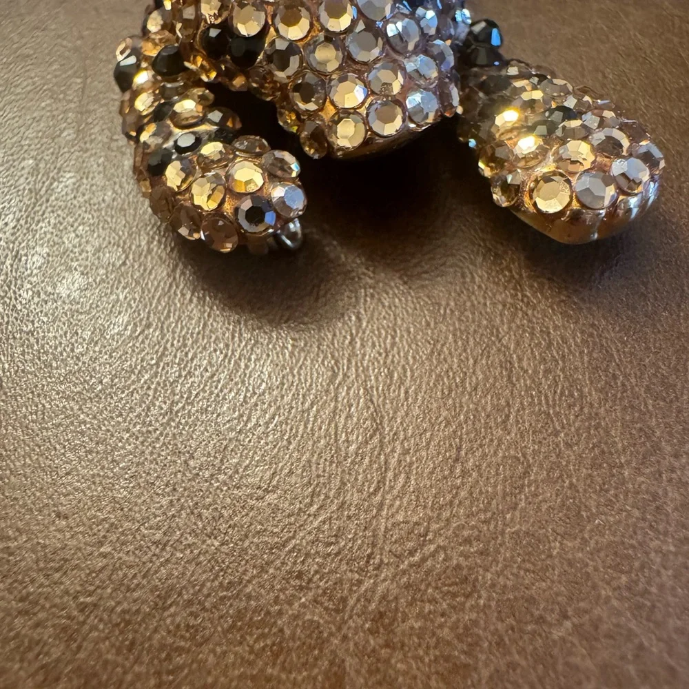 VTG gold tone articulated black & champagne rhinestone detailed tiger brooch